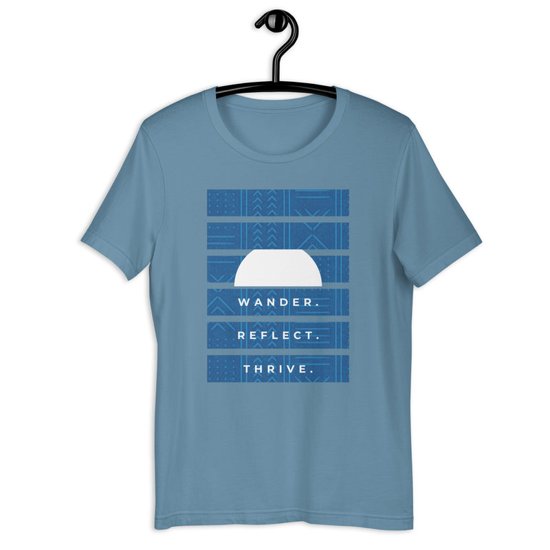Unisex Ocean Blue Wander. Reflect. Thrive. T-Shirt
